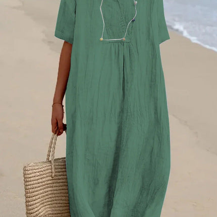 Liora | Relaxed Midi Dress – Breezy Summer V-Neck Style
