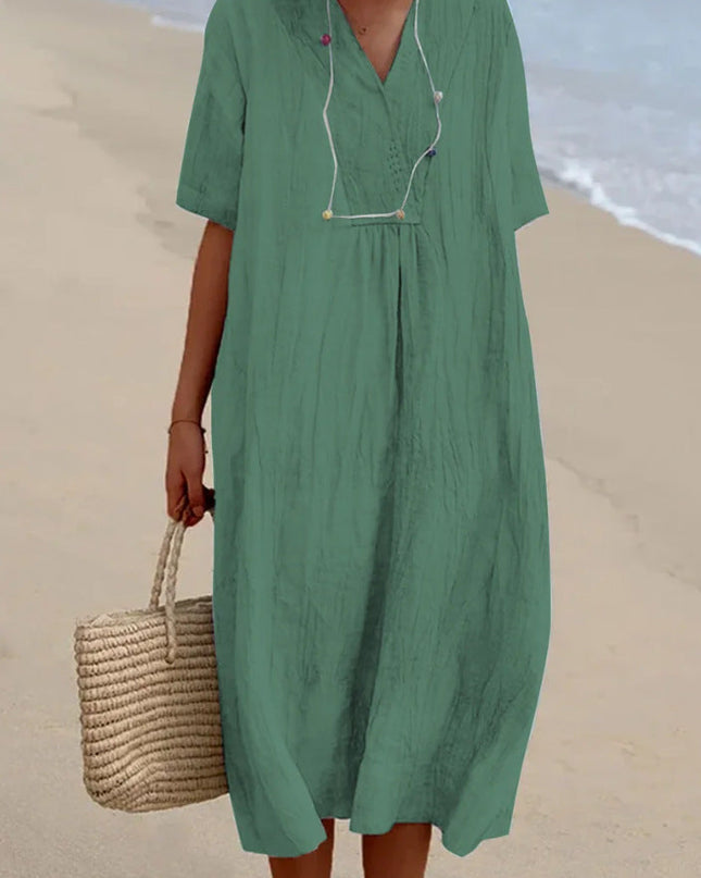 Liora | Relaxed Midi Dress – Breezy Summer V-Neck Style