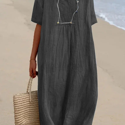 Liora | Relaxed Midi Dress – Breezy Summer V-Neck Style