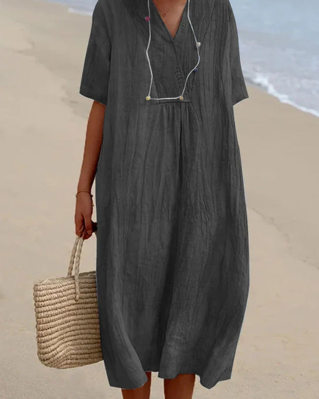 Liora | Relaxed Midi Dress – Breezy Summer V-Neck Style