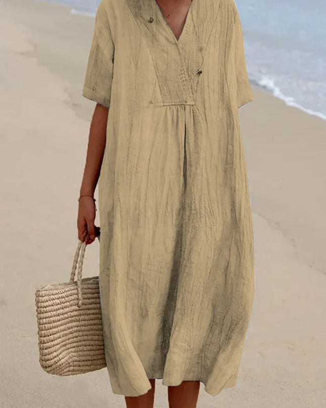 Liora | Relaxed Midi Dress – Breezy Summer V-Neck Style