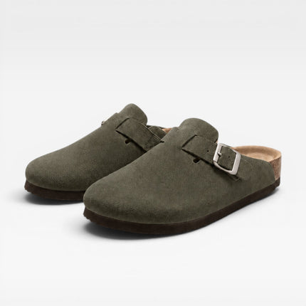 Lucien | Classic Men's Suede Cork Clogs – Buckle Slip-On
