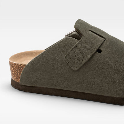 Lucien | Classic Men's Suede Cork Clogs – Buckle Slip-On