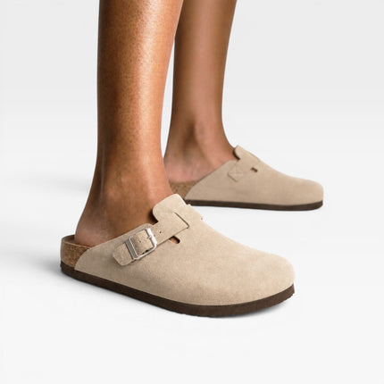 Lucien | Classic Men's Suede Cork Clogs – Buckle Slip-On
