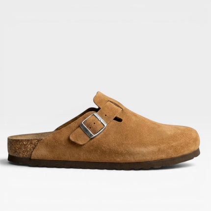 Lucien | Classic Men's Suede Cork Clogs – Buckle Slip-On