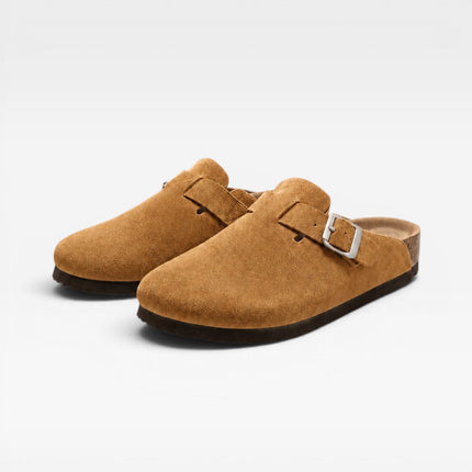 Lucien | Classic Men's Suede Cork Clogs – Buckle Slip-On