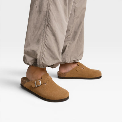 Lucien | Classic Men's Suede Cork Clogs – Buckle Slip-On