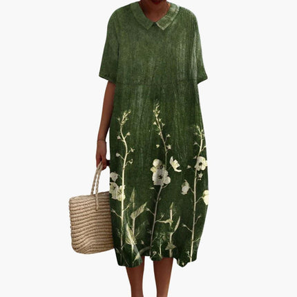 Madeleine | Relaxed Oversized Midi Dress – Floral V-Neck