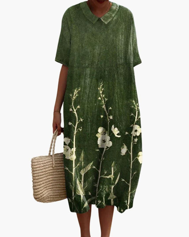 Madeleine | Relaxed Oversized Midi Dress – Floral V-Neck