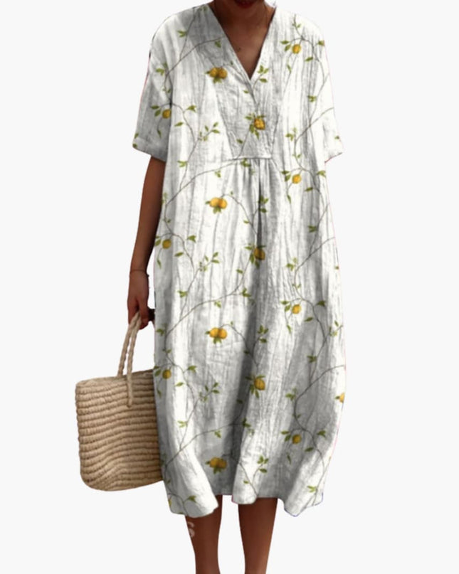 Madeleine | Relaxed Oversized Midi Dress – Floral V-Neck
