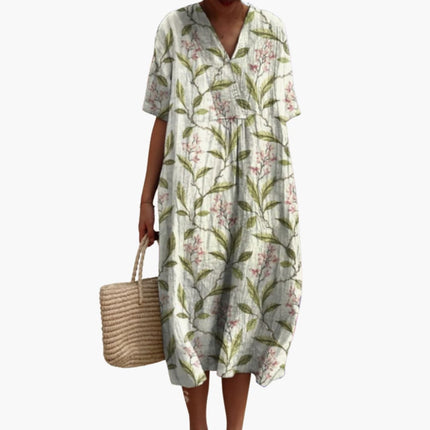 Madeleine | Relaxed Oversized Midi Dress – Floral V-Neck