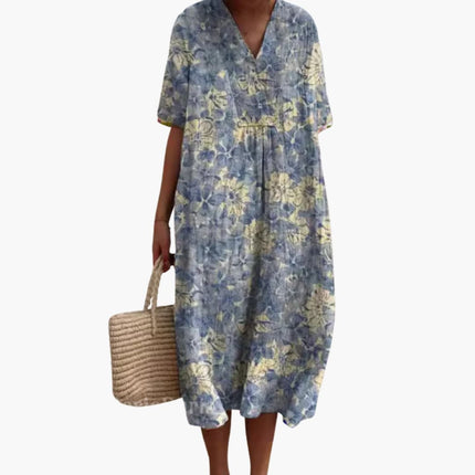 Madeleine | Relaxed Oversized Midi Dress – Floral V-Neck