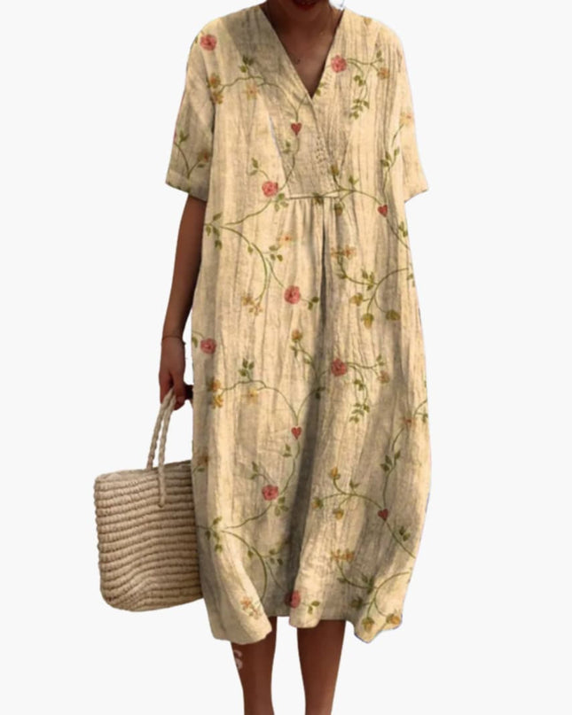 Madeleine | Relaxed Oversized Midi Dress – Floral V-Neck