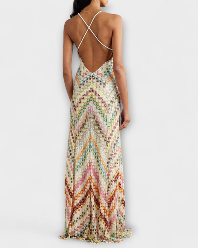 Maëlle | Vibrant Maxi Dress – Strappy Patterned Evening Style