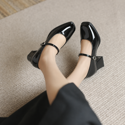 Margot | Women's Block Heel Mary Jane Shoes – Patent Finish