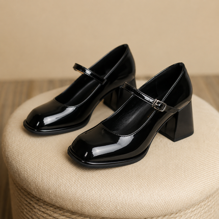 Margot | Women's Block Heel Mary Jane Shoes – Patent Finish