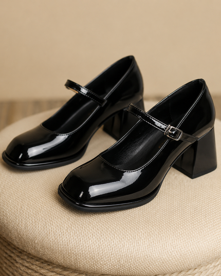 Margot | Women's Block Heel Mary Jane Shoes – Patent Finish