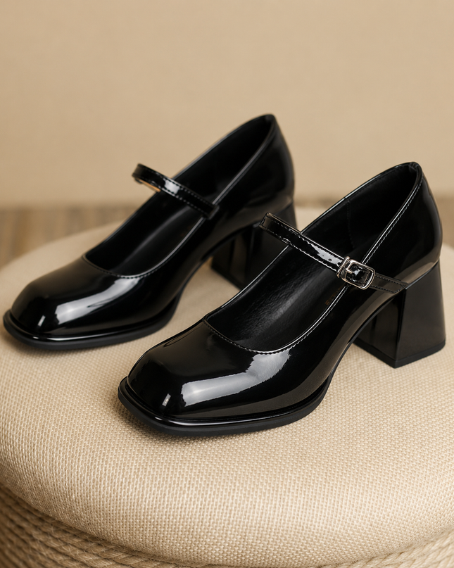 Margot | Women's Block Heel Mary Jane Shoes – Patent Finish