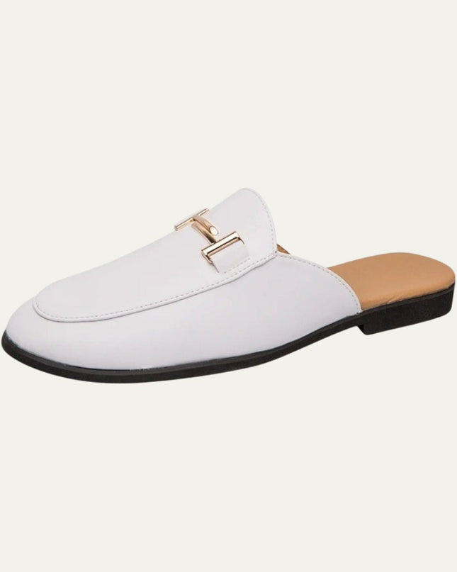 Men’s Backless Loafers with Apron Toe and Metal Detail