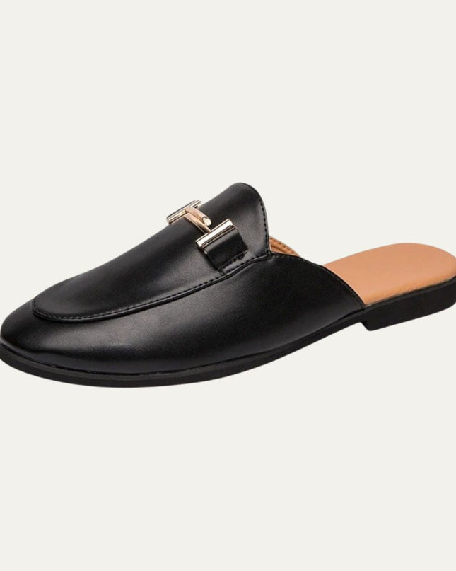 Men’s Backless Loafers with Apron Toe and Metal Detail