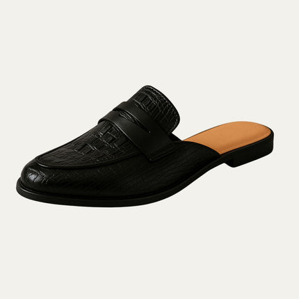 Men’s Backless Penny Loafers with Croc Texture