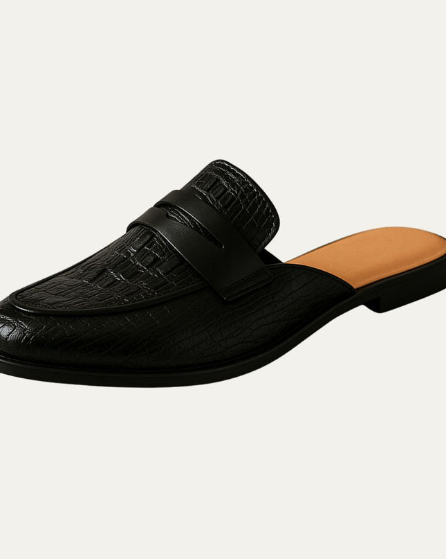 Men’s Backless Penny Loafers with Croc Texture