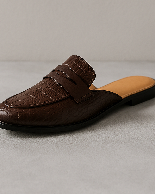 Men’s Backless Penny Loafers with Croc Texture