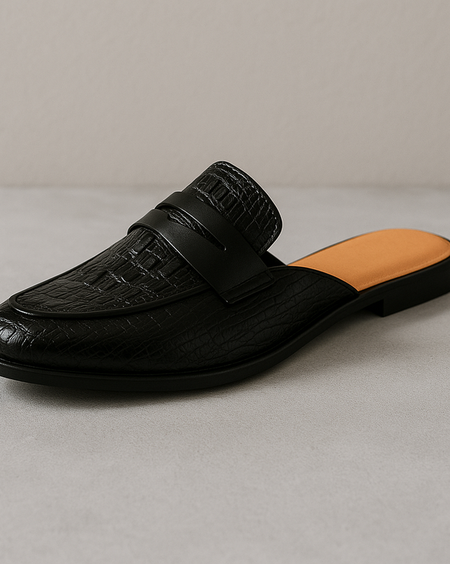 Men’s Backless Penny Loafers with Croc Texture