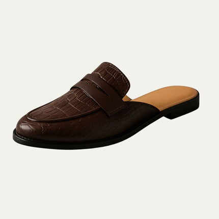 Men’s Backless Penny Loafers with Croc Texture
