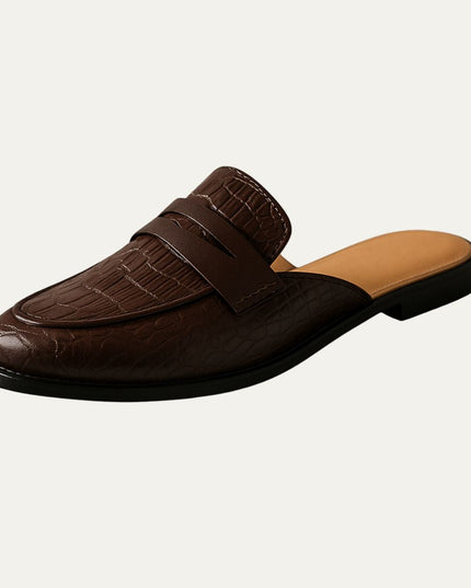 Men’s Backless Penny Loafers with Croc Texture