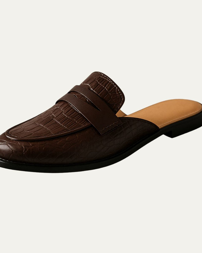 Men’s Backless Penny Loafers with Croc Texture