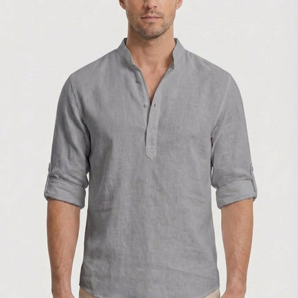 Men’s Band Collar Linen Shirt