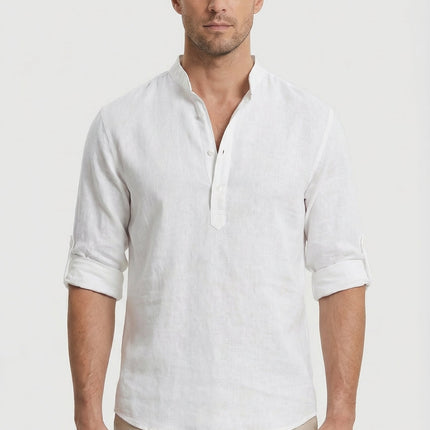 Men’s Band Collar Linen Shirt