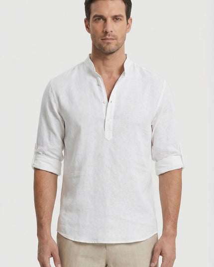 Men’s Band Collar Linen Shirt