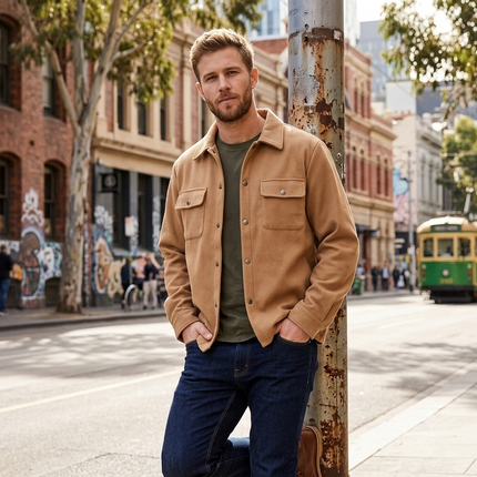 Men’s Long Sleeve Jacket with Button Closure and Chest Pockets