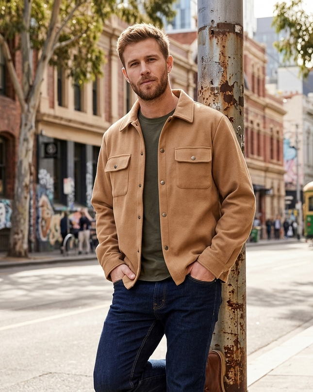 Men’s Long Sleeve Jacket with Button Closure and Chest Pockets