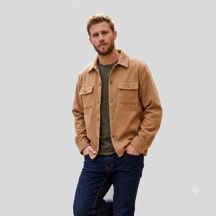 Men’s Long Sleeve Jacket with Button Closure and Chest Pockets