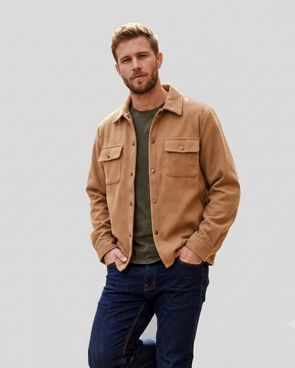 Men’s Long Sleeve Jacket with Button Closure and Chest Pockets