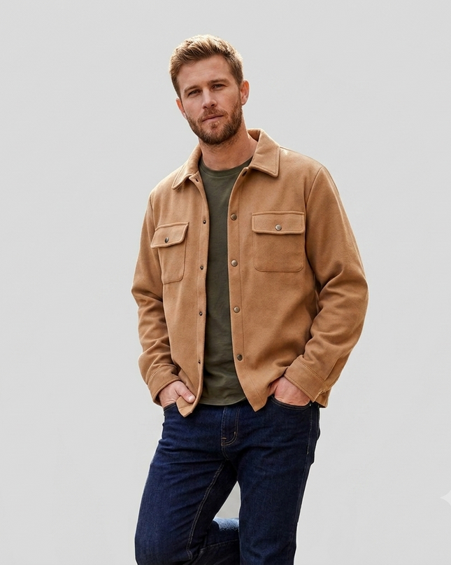 Men’s Long Sleeve Jacket with Button Closure and Chest Pockets