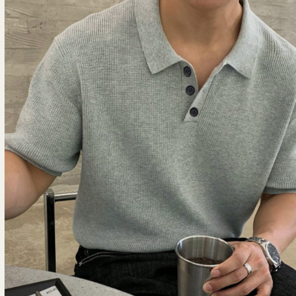 Men’s Casual Solid Color Knitted Polo Shirt