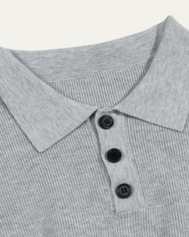 Men’s Casual Solid Color Knitted Polo Shirt