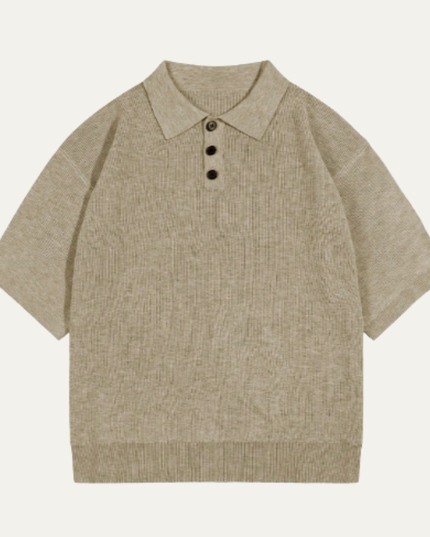 Men’s Casual Solid Color Knitted Polo Shirt