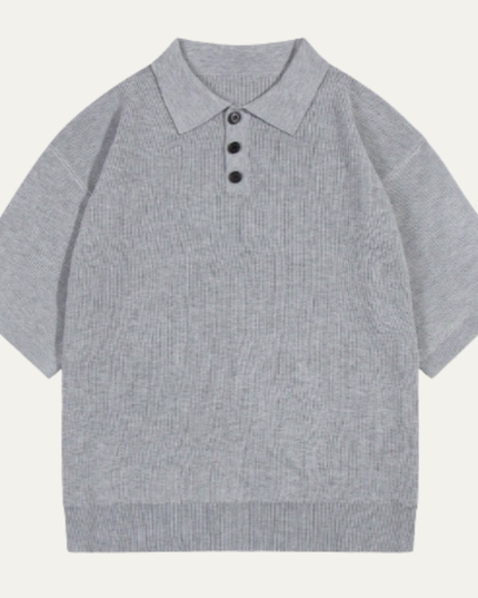 Men’s Casual Solid Color Knitted Polo Shirt