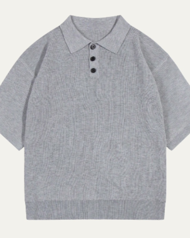 Men’s Casual Solid Color Knitted Polo Shirt