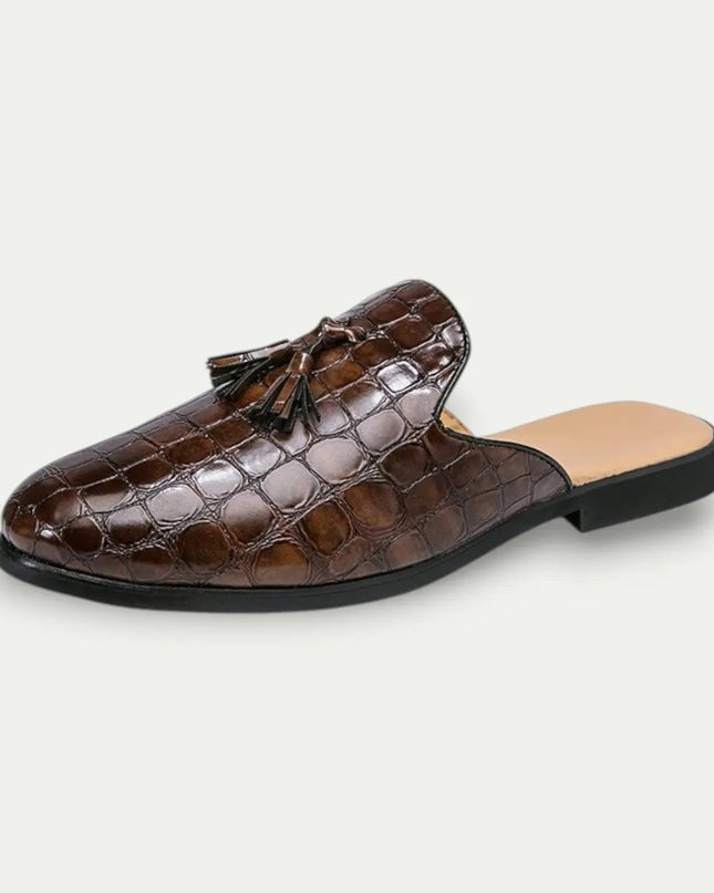 Men’s Croc Texture Tassel Mule Loafers
