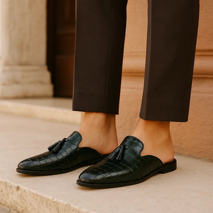 Men’s Croc Texture Tassel Mule Loafers