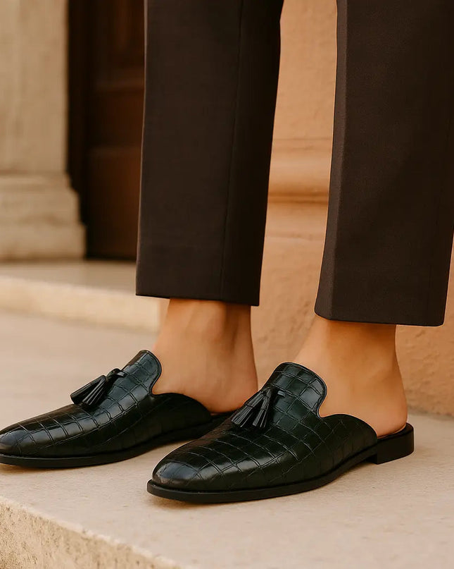 Men’s Croc Texture Tassel Mule Loafers
