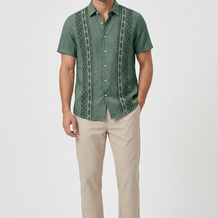Men’s Embroidered Panel Short Sleeve Shirt