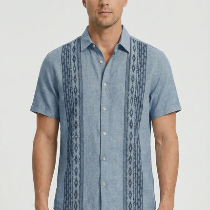 Men’s Embroidered Panel Short Sleeve Shirt