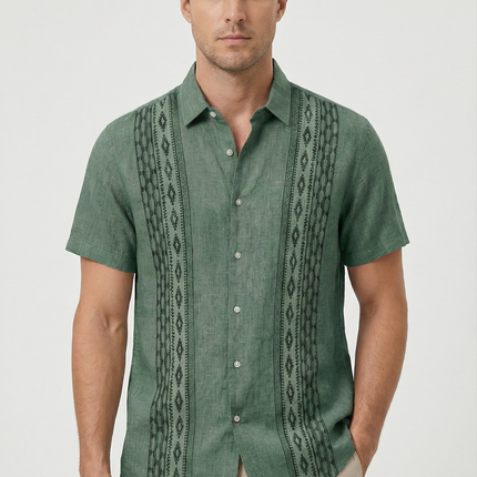 Men’s Embroidered Panel Short Sleeve Shirt